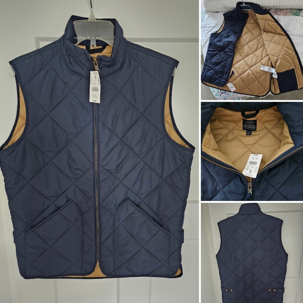 J. Crew Authentic Outerwear Full-Zip Sleeveless Vest. Regular Fit. Navy Blue
